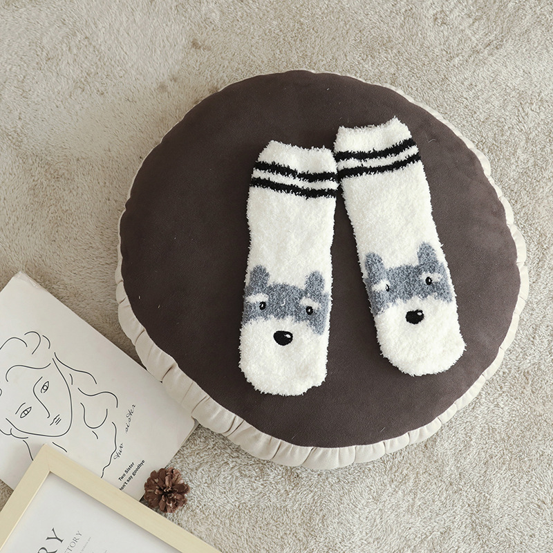 Cartoon Couple Coral Cashmere Socks Floor Socks Sleeping Socks Paternity Animal Head Socks Plus Velvet Snow Socks